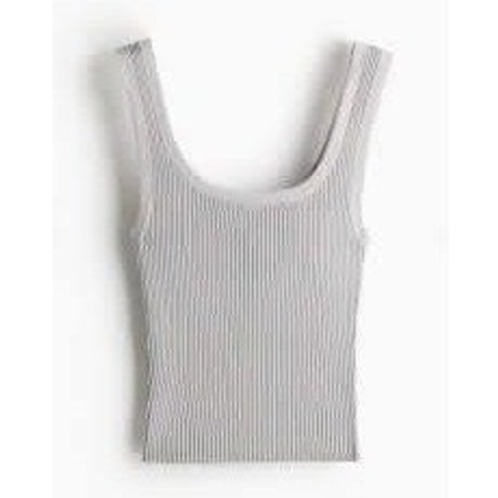 H&M Divided Tank Top Women Large Light Grey Scoop Neck Ribbed Knit Scoop Neck